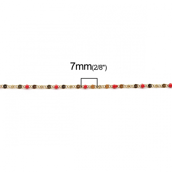 Picture of 304 Stainless Steel Link Chain Gold Plated Red Enamel 7x2mm, 1 M