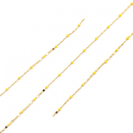 Picture of 304 Stainless Steel Link Chain Gold Plated Yellow Enamel 7x2mm, 1 M