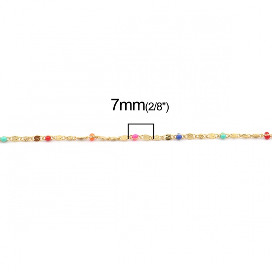 Picture of 304 Stainless Steel Link Chain Gold Plated Multicolor Enamel 7x2mm, 1 M