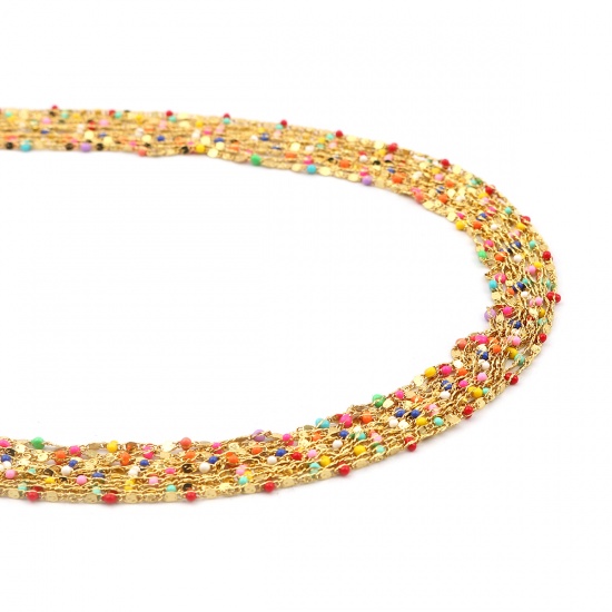 Picture of 304 Stainless Steel Link Chain Gold Plated Multicolor Enamel 7x2mm, 1 M