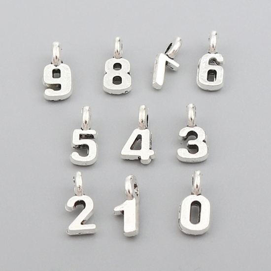 Picture of Zinc Based Alloy Charms Number Antique Silver Color Mixed 9mm x 4mm, 1 Set ( 10 PCs/Set)