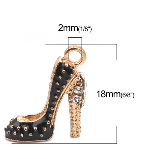 Immagine di Zinc Based Alloy Clothes Charms High-heeled Shoes Gold Plated Multicolor Enamel Clear Rhinestone 18mm x 14mm, 1 Set ( 20 PCs/Set)