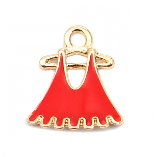Immagine di Zinc Based Alloy Clothes Charms Gold Plated Red Skirt Enamel 14mm x 12mm, 10 PCs