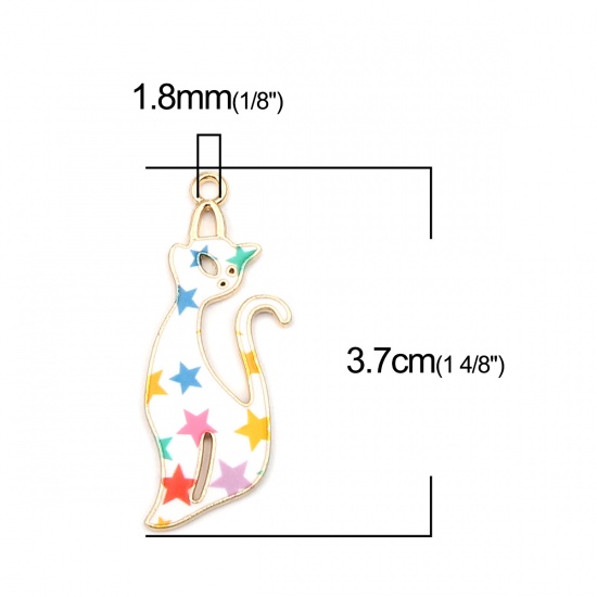 Picture of Zinc Based Alloy Pendants Cat Animal Gold Plated Multicolor Star Enamel 37mm x 13mm, 10 PCs