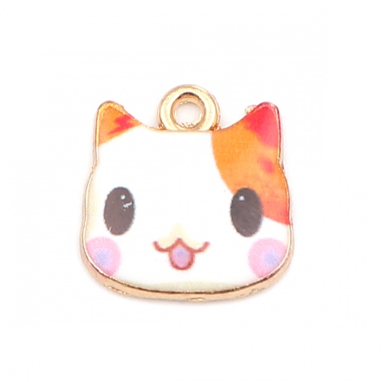 Picture of Zinc Based Alloy Charms Cat Animal Gold Plated Multicolor Enamel 13mm x 13mm, 10 PCs