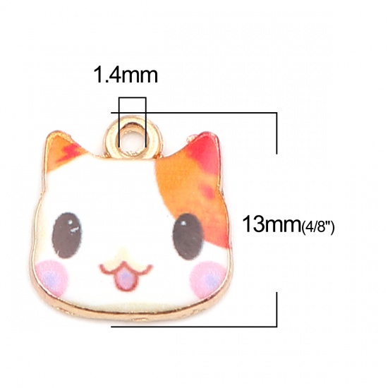Picture of Zinc Based Alloy Charms Cat Animal Gold Plated Multicolor Enamel 13mm x 13mm, 10 PCs