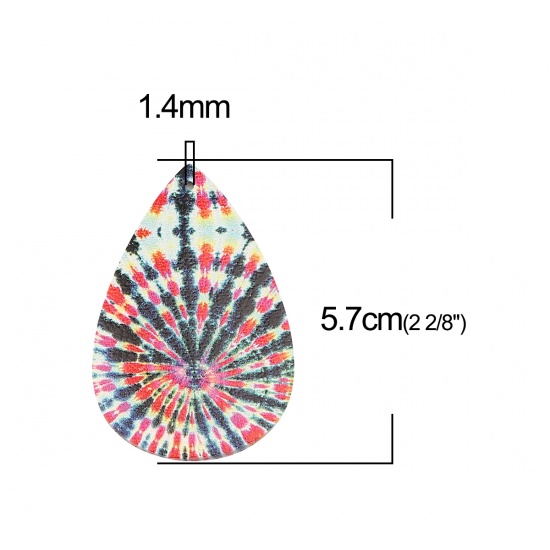 Immagine di PU Leather Ethnic Pendants Drop Multicolor Swirl Tie-Dye 57mm x 38mm, 5 PCs