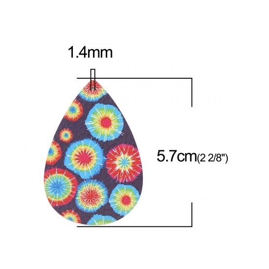 Immagine di PU Leather Ethnic Pendants Fireworks Multicolor Drop Tie-Dye 57mm x 38mm, 5 PCs
