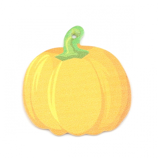 Immagine di PU Leather Pendants Orange Halloween Pumpkin 47mm x 45mm, 5 PCs