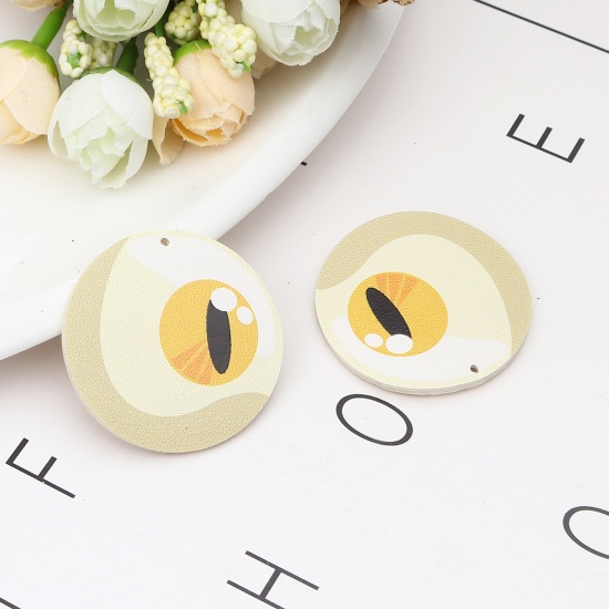 Picture of PU Leather Halloween Pendants Round Beige Eye 40mm Dia., 5 PCs