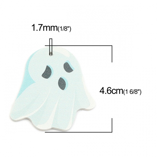 Picture of PU Leather Pendants Halloween Ghost Blue Green 46mm x 45mm, 5 PCs