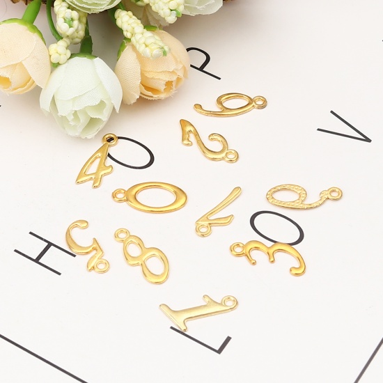Picture of Zinc Based Alloy Charms Number Gold Plated Mixed 20mm x 10mm, 1 Set ( 10 PCs/Set)