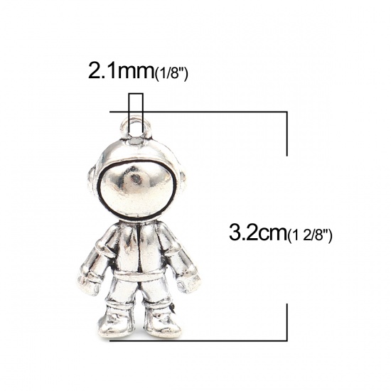 Picture of Zinc Based Alloy Galaxy Pendants Astronaut Spaceman Antique Silver Color 32mm x 18mm, 5 PCs