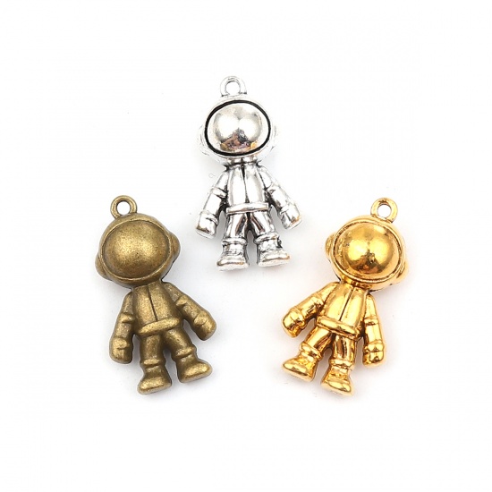 Picture of Zinc Based Alloy Galaxy Pendants Astronaut Spaceman Antique Silver Color 32mm x 18mm, 5 PCs