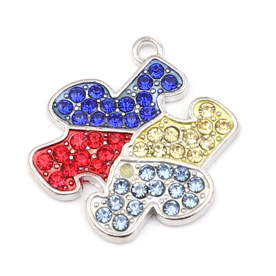 Immagine di Zinc Based Alloy Medical Charms Jigsaw Silver Tone Multicolor Enamel Multicolor Rhinestone 28mm x 27mm, 1 Piece