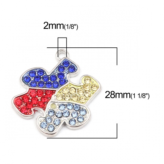 Immagine di Zinc Based Alloy Medical Charms Jigsaw Silver Tone Multicolor Enamel Multicolor Rhinestone 28mm x 27mm, 1 Piece