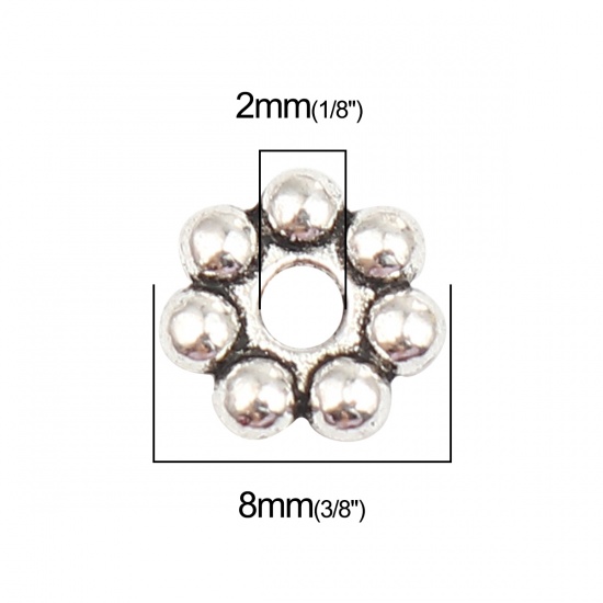 Immagine di Zinc Based Alloy Spacer Beads Flower Antique Silver Color About 8mm x 8mm, Hole: Approx 2mm, 300 PCs