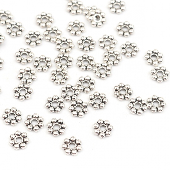 Picture of Zinc Based Alloy Spacer Beads Flower Antique Silver Color About 8mm x 8mm, Hole: Approx 2mm, 300 PCs