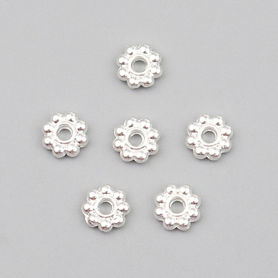 Picture of Zinc Based Alloy Spacer Beads Flower Silver Plated About 6mm x 6mm, Hole: Approx 1.8mm, 300 PCs