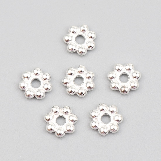 Immagine di Zinc Based Alloy Spacer Beads Flower Silver Plated About 6mm x 6mm, Hole: Approx 1.2mm, 500 PCs