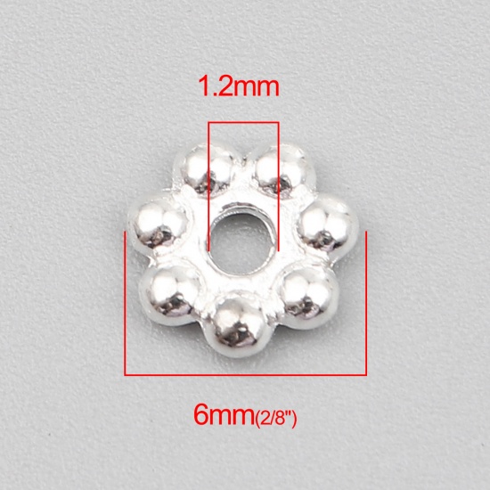 Immagine di Zinc Based Alloy Spacer Beads Flower Silver Plated About 6mm x 6mm, Hole: Approx 1.2mm, 500 PCs