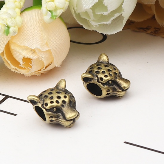 Immagine di Zinc Based Alloy Religious Spacer Beads Leopard Antique Bronze About 11mm x 11mm, Hole: Approx 4.3mm, 20 PCs
