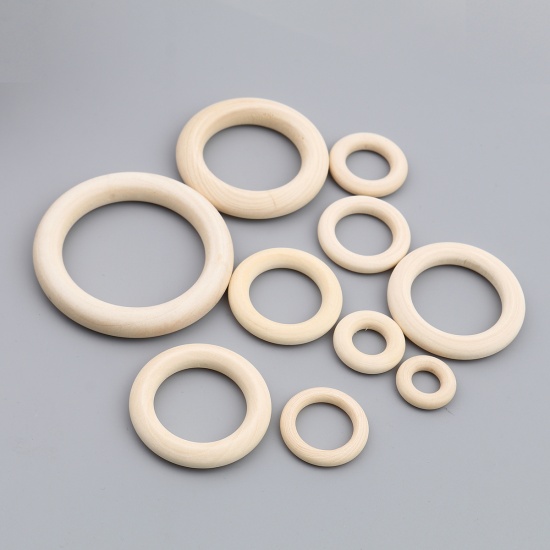 Picture of Wood Closed Soldered Jump Rings Findings Circle Ring Beige 3cm Dia, 50 PCs