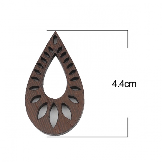 Picture of Natural Wood Pendants Drop Dark Coffee 44mm x 24mm, 2 PCs