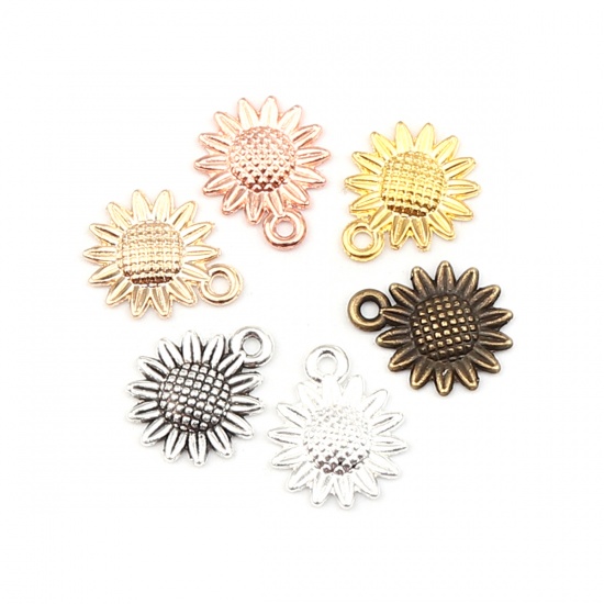 Picture of Zinc Based Alloy Charms Sunflower Antique Silver Color 18mm x 15mm, 50 PCs