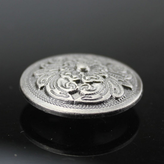 Immagine di Lega di Zinca + Acrilato Metallo Bottone a Pressione Tondo Argento Antico Fiore Disegno 26mm Dia, 2 Pz
