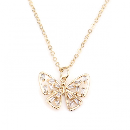 Picture of Necklace 16K Real Gold Plated Bowknot Clear Rhinestone 41cm(16 1/8") long, 1 Piece