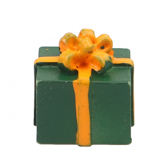 Image de Cabochon Dôme en Résine Boîtes de cadeau Noël Vert & Orange 14mm x 13mm, 6 Pcs