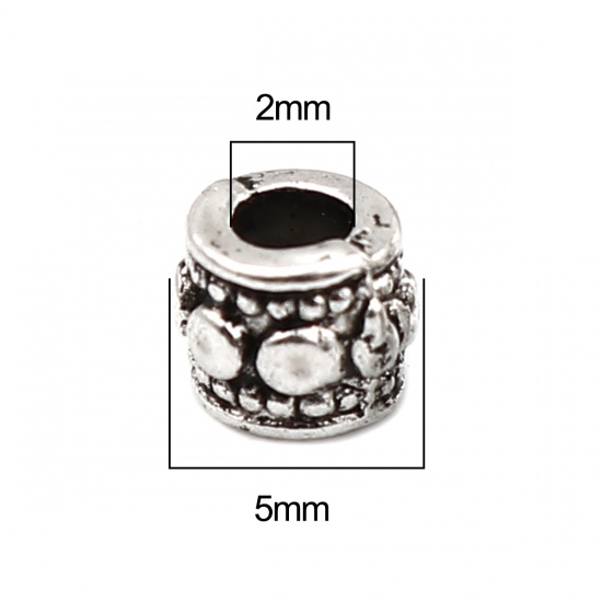 Picture of Zinc Based Alloy Spacer Beads Cylinder Antique Silver Color About 5mm x 4mm, Hole: Approx 2mm, 500 PCs