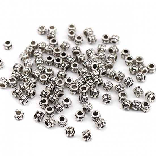 Immagine di Zinc Based Alloy Spacer Beads Cylinder Antique Silver Color About 5mm x 4mm, Hole: Approx 2mm, 500 PCs