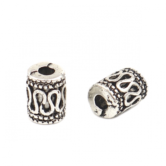 Picture of Zinc Based Alloy Spacer Beads Cylinder Antique Silver Color Fox About 7mm x 5mm, Hole: Approx 2mm, 50 PCs