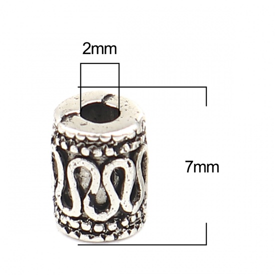 Picture of Zinc Based Alloy Spacer Beads Cylinder Antique Silver Color Fox About 7mm x 5mm, Hole: Approx 2mm, 50 PCs