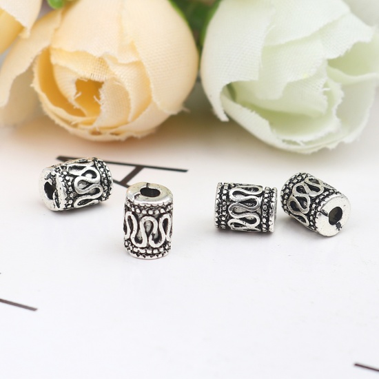 Picture of Zinc Based Alloy Spacer Beads Cylinder Antique Silver Color Fox About 7mm x 5mm, Hole: Approx 2mm, 50 PCs