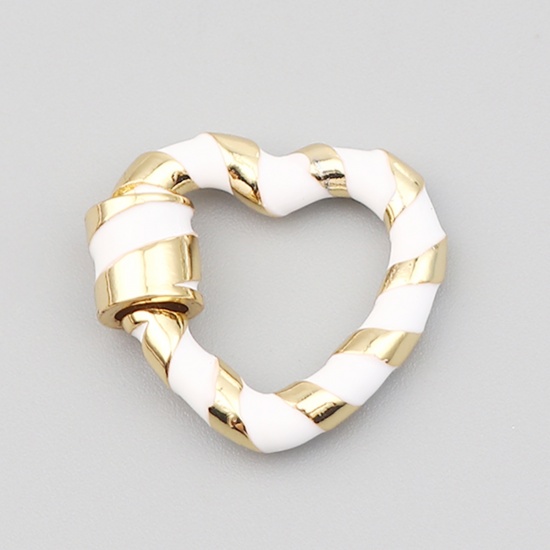 Изображение Zinc Based Alloy Screw Clasps Necklace Bracelet Findings Heart Gold Plated Can Be Screwed Off 20mm x 18mm, 1 Piece