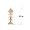 Picture of Zinc Based Alloy Micro Pave Connectors Fish Bone Gold Plated Multicolor Rhinestone 29mm x 9mm, 1 Piece