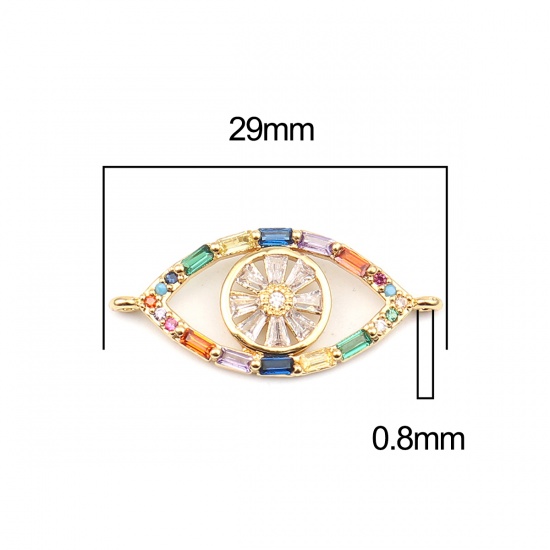 Immagine di Zinc Based Alloy Micro Pave Connectors Eye Gold Plated Multicolor Rhinestone 29mm x 13mm, 1 Piece