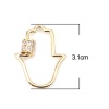 Immagine di Zinc Based Alloy Religious Screw Clasps Necklace Bracelet Findings Hamsa Symbol Hand Gold Plated Can Be Screwed Off Clear Rhinestone 31mm x 24mm, 1 Piece