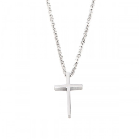 Picture of Wholesale Cross Pendant Charm Necklace, Silver Tone 304 Stainless Steel Women's Stylish Gift Jewelry For Retailer, 45cm(17.7") long, 1 Piece