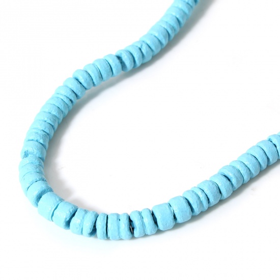 Image de Perles en Coquille de Coco Forme Rond Bleu Clair Diamètre: 6mm, Tailles de Trous: 1.1mm, 2 Enfilades 38.5cm Long/Enfliade, 125PCs/Enfilade
