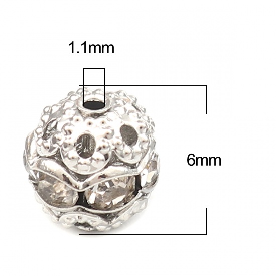 Bild von Zwischenperlen Spacer Perlen Rund Silberfarben Transparent Strass ca. 6mm D., Loch:ca. 1.1mm, 50 Stück