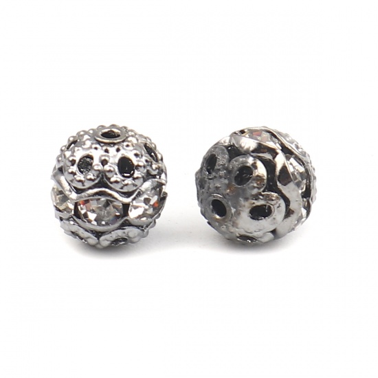 Bild von Zwischenperlen Spacer Perlen Rund Metallgrau Transparent Strass ca. 6mm D., Loch:ca. 1.1mm, 50 Stück