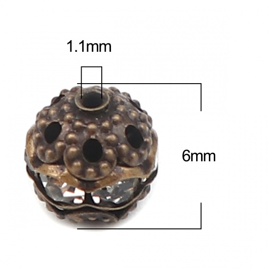 Bild von Zwischenperlen Spacer Perlen Rund Antik Bronze Transparent Strass ca. 6mm D., Loch:ca. 1.1mm, 50 Stück