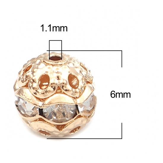 Bild von Zwischenperlen Spacer Perlen Rund KC Vergoldet Transparent Strass ca. 6mm D., Loch:ca. 1.1mm, 50 Stück