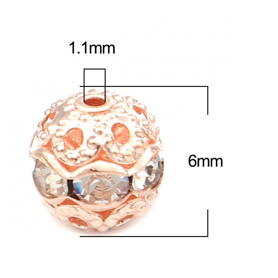 Bild von Zwischenperlen Spacer Perlen Rund Rose gold Transparent Strass ca. 6mm D., Loch:ca. 1.1mm, 50 Stück