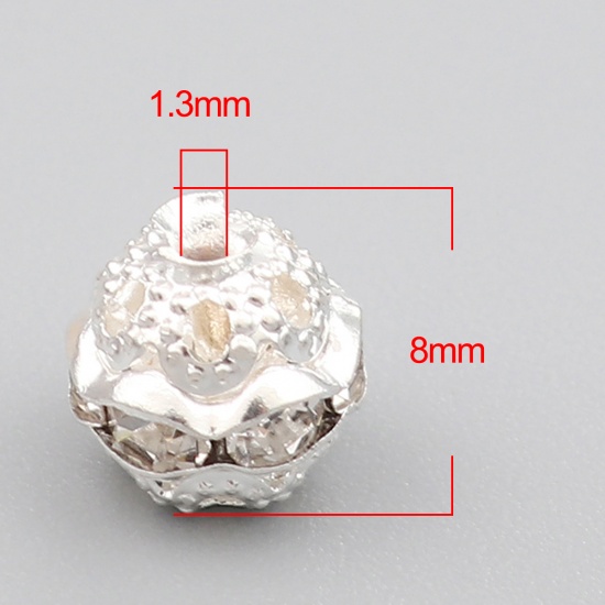 Bild von Kupfer Zwischenperlen Spacer Perlen Rund Versilbert Transparent Strass ca. 8mm D., Loch:ca. 1.3mm, 50 Stück