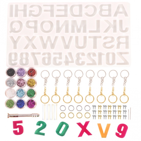 Immagine di Silicone Resin Mold For Jewelry Making Capital Alphabet/ Letter Keychain & Keyring White 1 Set